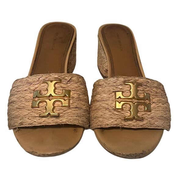 Tory Burch Everly Raffia Block Sandal Slide Size 6 - Picture 1 of 6